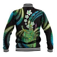 Hawaii King Kamehameha Baseball Jacket Fantastic Plumeria Chartreuse Cyan LT01 - Polynesian Pride
