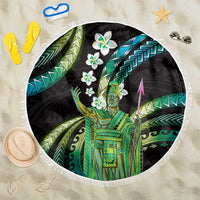Hawaii King Kamehameha Beach Blanket Fantastic Plumeria Chartreuse Cyan LT01 One Size 150cm Cyan - Polynesian Pride