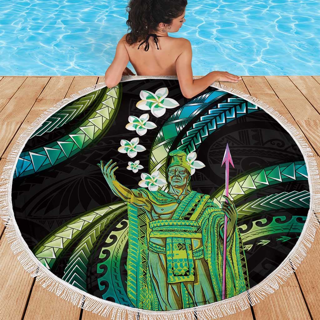 Hawaii King Kamehameha Beach Blanket Fantastic Plumeria Chartreuse Cyan LT01 - Polynesian Pride
