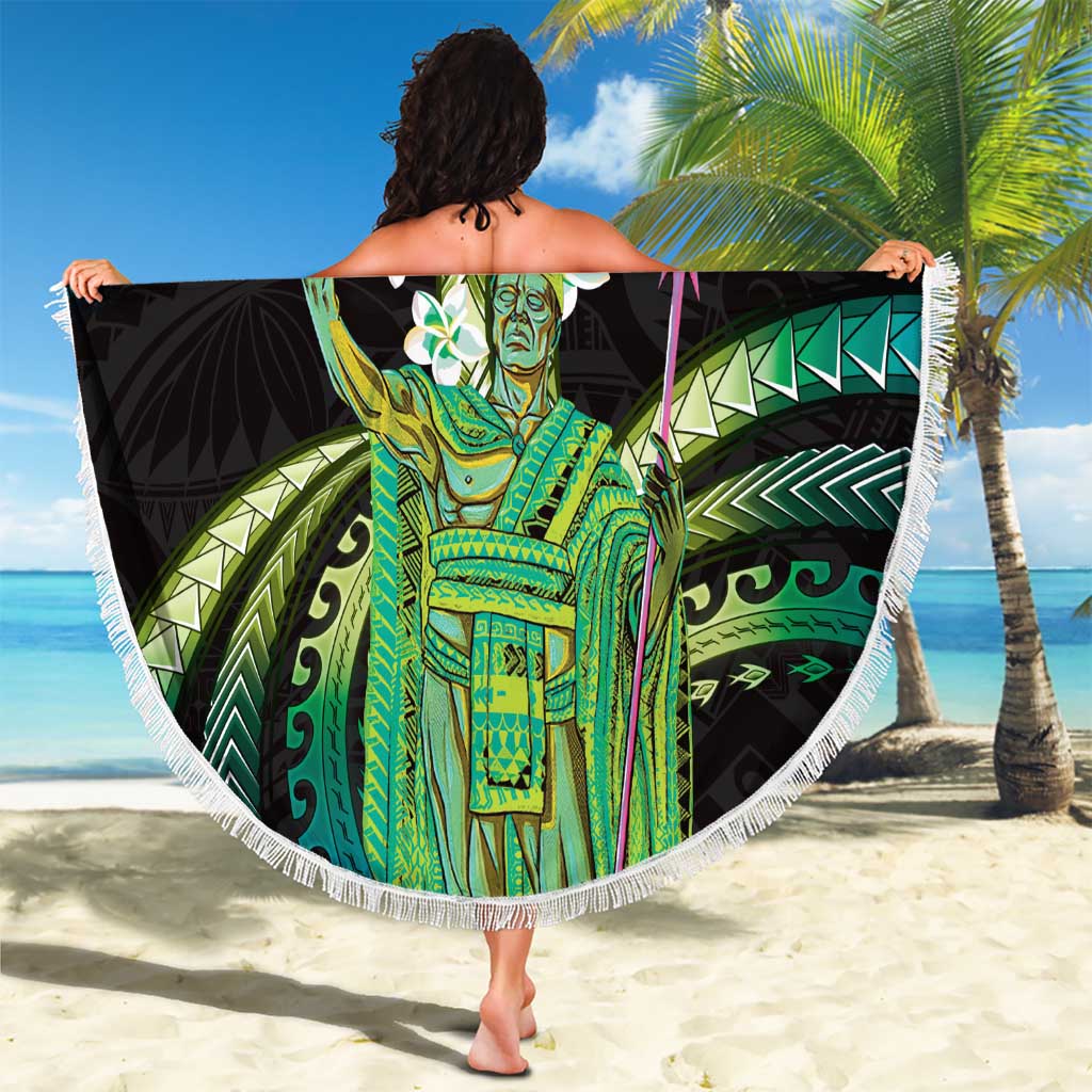 Hawaii King Kamehameha Beach Blanket Fantastic Plumeria Chartreuse Cyan LT01 - Polynesian Pride