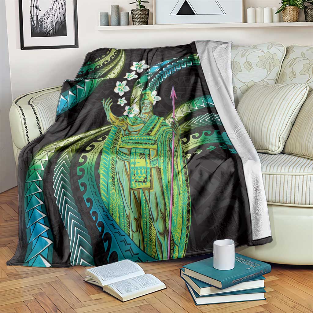 Hawaii King Kamehameha Blanket Fantastic Plumeria Chartreuse Cyan LT01 Cyan - Polynesian Pride
