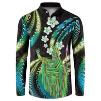 Hawaii King Kamehameha Button Sweatshirt Fantastic Plumeria Chartreuse Cyan LT01 Cyan - Polynesian Pride