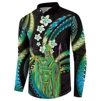 Hawaii King Kamehameha Button Sweatshirt Fantastic Plumeria Chartreuse Cyan LT01 - Polynesian Pride