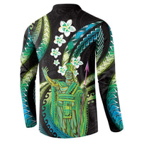 Hawaii King Kamehameha Button Sweatshirt Fantastic Plumeria Chartreuse Cyan LT01 - Polynesian Pride