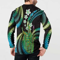 Hawaii King Kamehameha Button Sweatshirt Fantastic Plumeria Chartreuse Cyan LT01 - Polynesian Pride