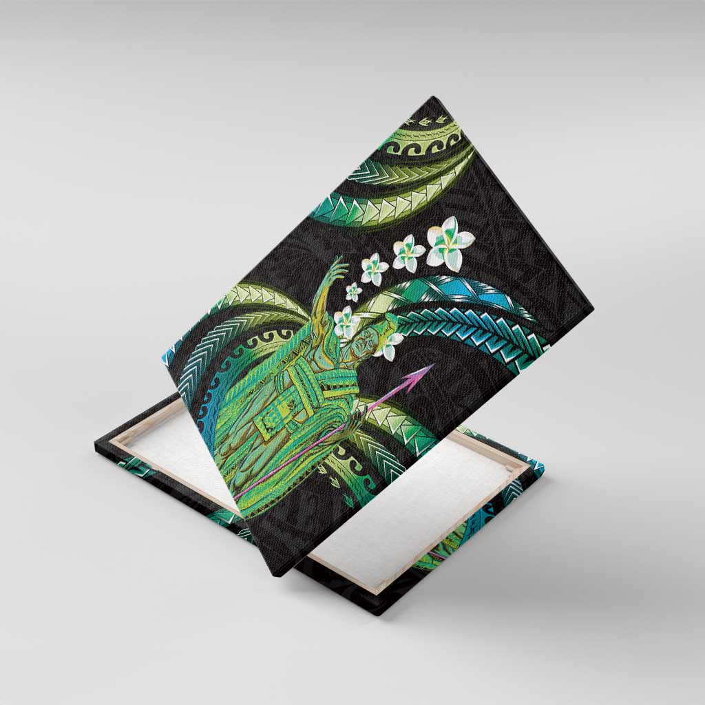 Hawaii King Kamehameha Canvas Wall Art Fantastic Plumeria Chartreuse Cyan LT01 With Frame Cyan - Polynesian Pride