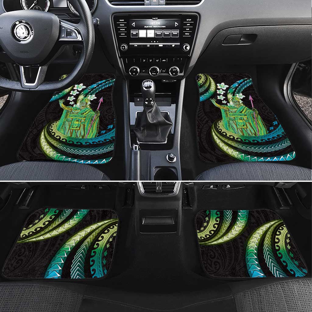 Hawaii King Kamehameha Car Mats Fantastic Plumeria Chartreuse Cyan LT01 Set 4pcs Cyan - Polynesian Pride