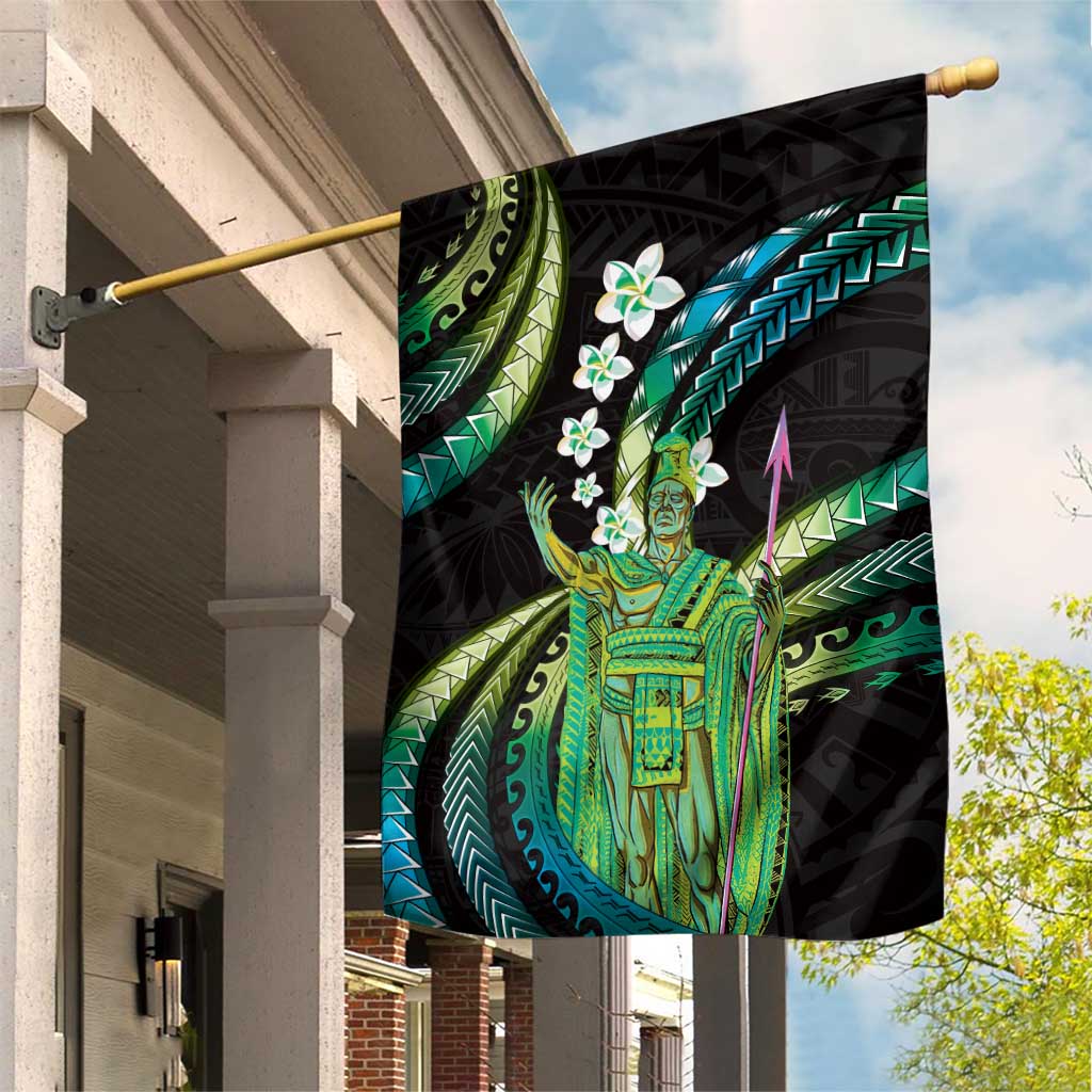 Hawaii King Kamehameha Garden Flag Fantastic Plumeria Chartreuse Cyan LT01 House Flag Cyan - Polynesian Pride