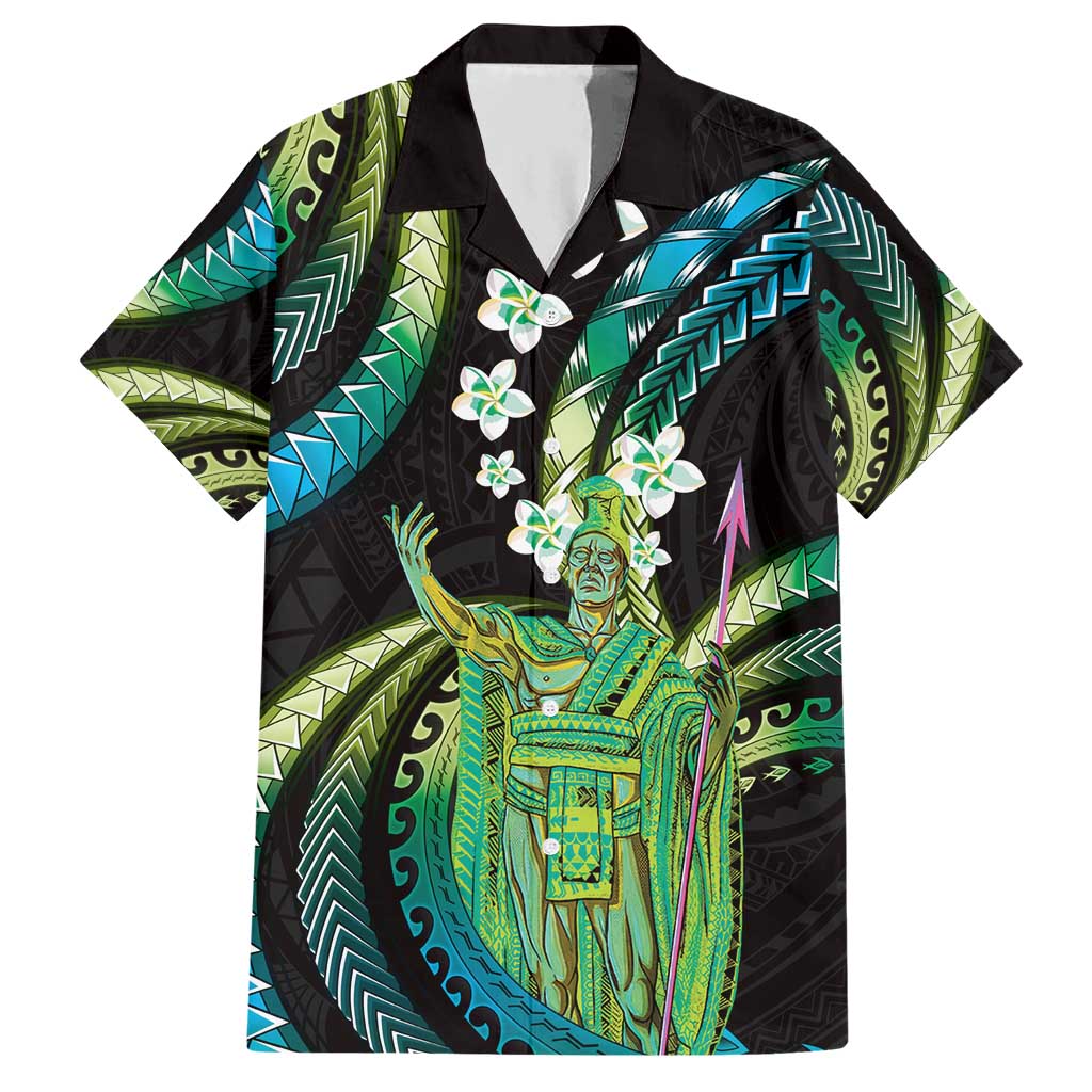 Hawaii King Kamehameha Hawaiian Shirt Fantastic Plumeria Chartreuse Cyan LT01 Cyan - Polynesian Pride