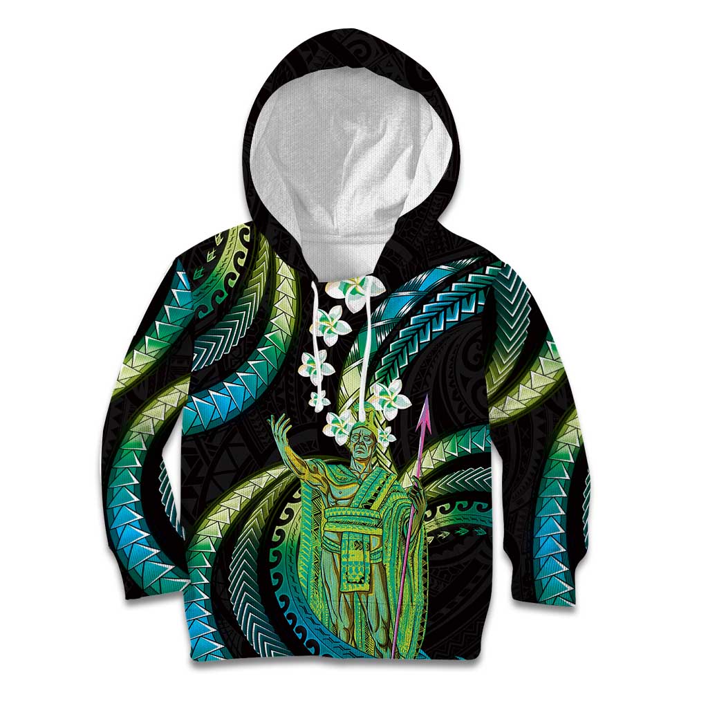 Hawaii King Kamehameha Kid Hoodie Fantastic Plumeria Chartreuse Cyan LT01 Hoodie Cyan - Polynesian Pride