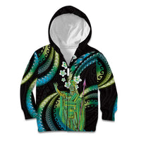 Hawaii King Kamehameha Kid Hoodie Fantastic Plumeria Chartreuse Cyan LT01 Zip Hoodie Cyan - Polynesian Pride