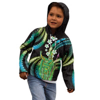Hawaii King Kamehameha Kid Hoodie Fantastic Plumeria Chartreuse Cyan LT01 - Polynesian Pride