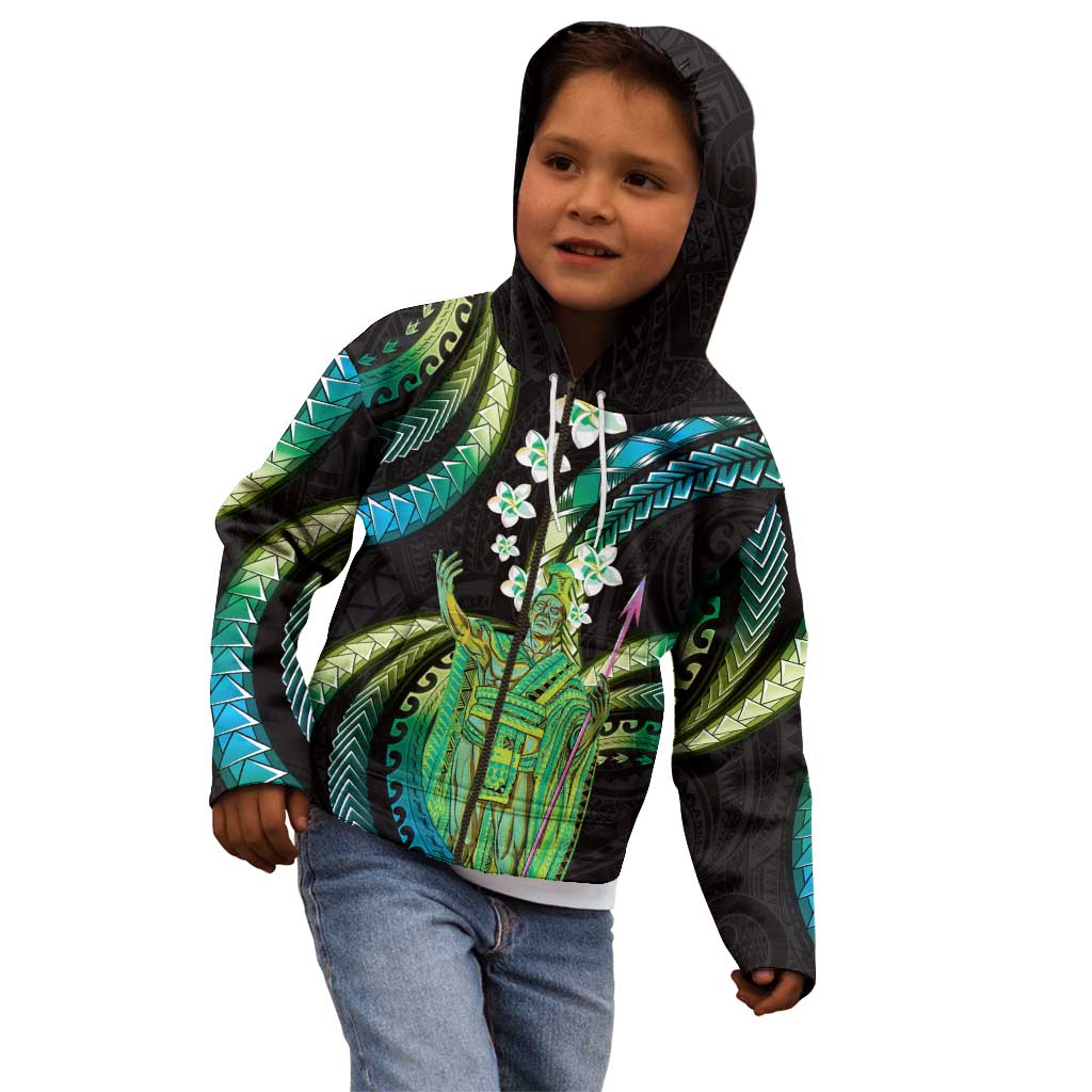 Hawaii King Kamehameha Kid Hoodie Fantastic Plumeria Chartreuse Cyan LT01 - Polynesian Pride