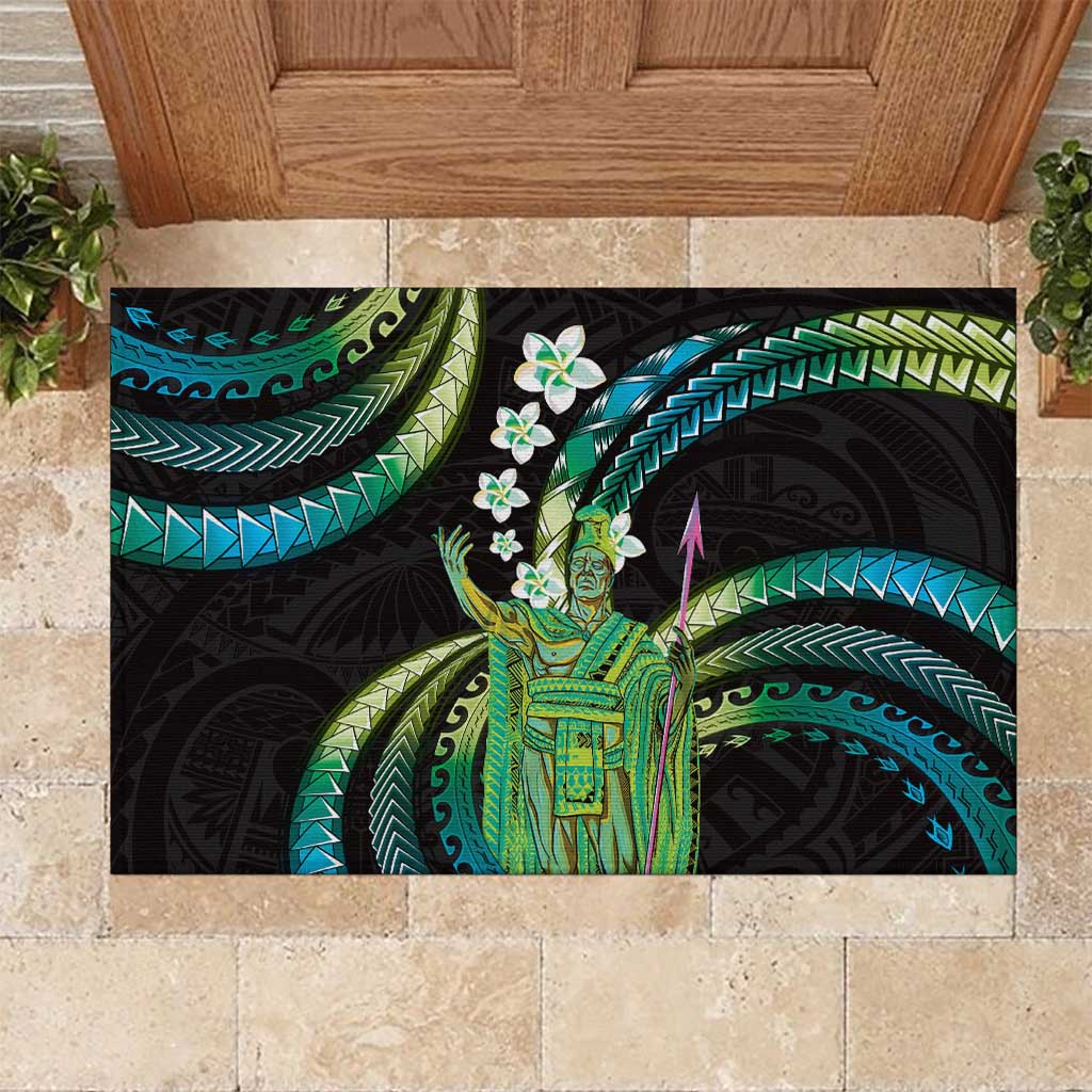Hawaii King Kamehameha Rubber Doormat Fantastic Plumeria Chartreuse Cyan LT01 Cyan - Polynesian Pride