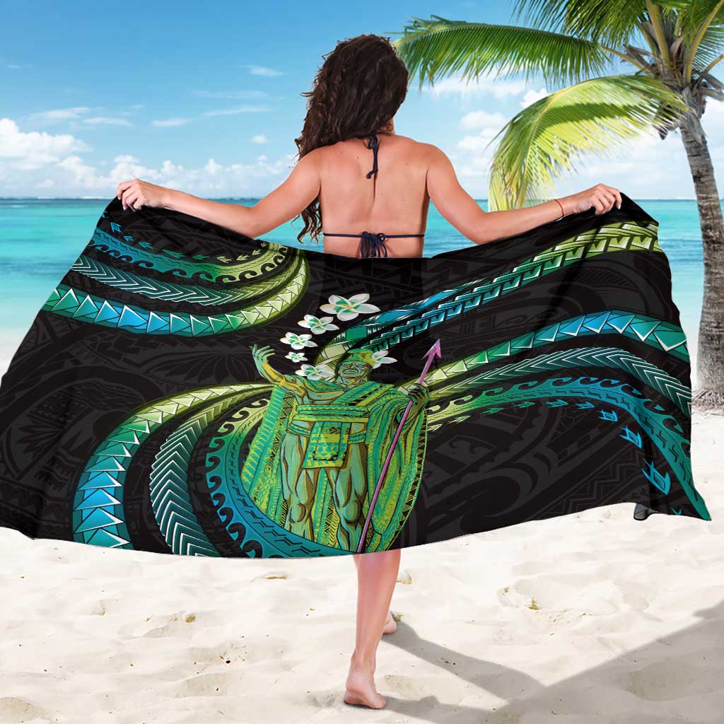 Hawaii King Kamehameha Sarong Fantastic Plumeria Chartreuse Cyan LT01 - Polynesian Pride
