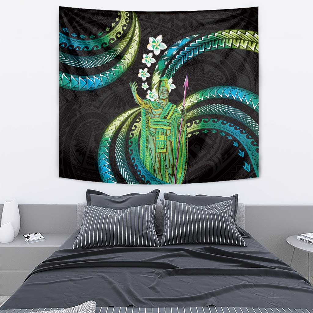 Hawaii King Kamehameha Tapestry Fantastic Plumeria Chartreuse Cyan LT01 - Polynesian Pride