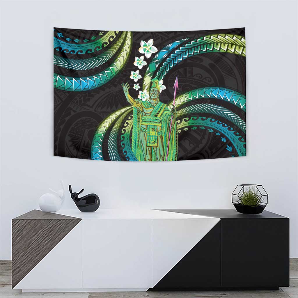 Hawaii King Kamehameha Tapestry Fantastic Plumeria Chartreuse Cyan LT01 - Polynesian Pride