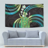 Hawaii King Kamehameha Tapestry Fantastic Plumeria Chartreuse Cyan LT01 - Polynesian Pride