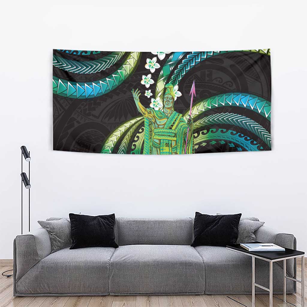 Hawaii King Kamehameha Tapestry Fantastic Plumeria Chartreuse Cyan LT01 - Polynesian Pride