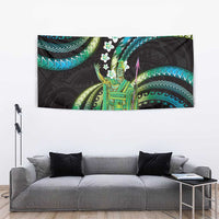 Hawaii King Kamehameha Tapestry Fantastic Plumeria Chartreuse Cyan LT01 - Polynesian Pride