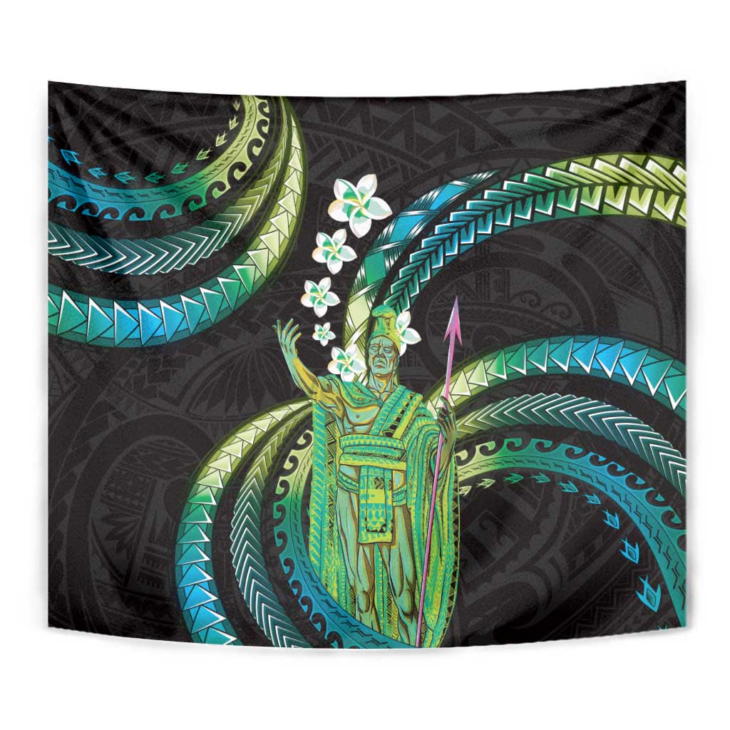 Hawaii King Kamehameha Tapestry Fantastic Plumeria Chartreuse Cyan LT01 - Polynesian Pride