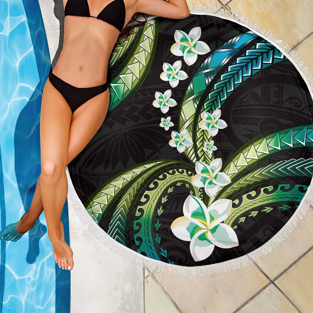 Hawaii Plumeria Beach Blanket Chartreuse Cyan Polynesian Pattern LT01 - Polynesian Pride