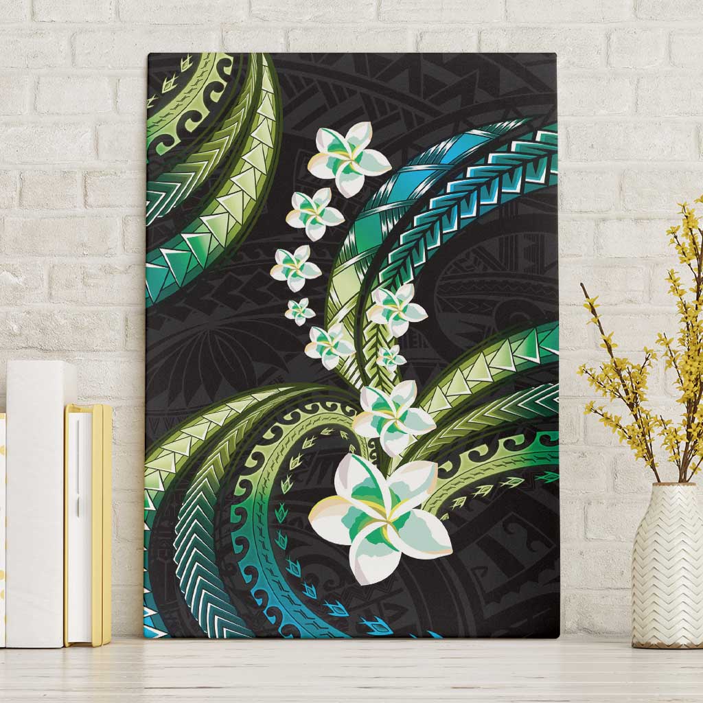 Hawaii Plumeria Canvas Wall Art Chartreuse Cyan Polynesian Pattern LT01 Without Frame Cyan - Polynesian Pride