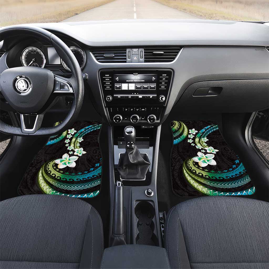 Hawaii Plumeria Car Mats Chartreuse Cyan Polynesian Pattern LT01 Set 2pcs - Front Cyan - Polynesian Pride