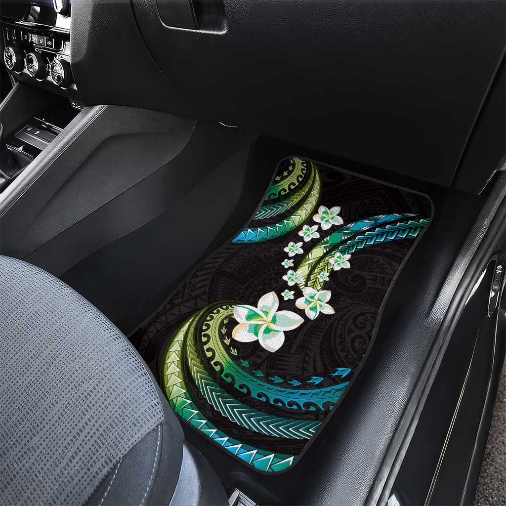 Hawaii Plumeria Car Mats Chartreuse Cyan Polynesian Pattern LT01 - Polynesian Pride