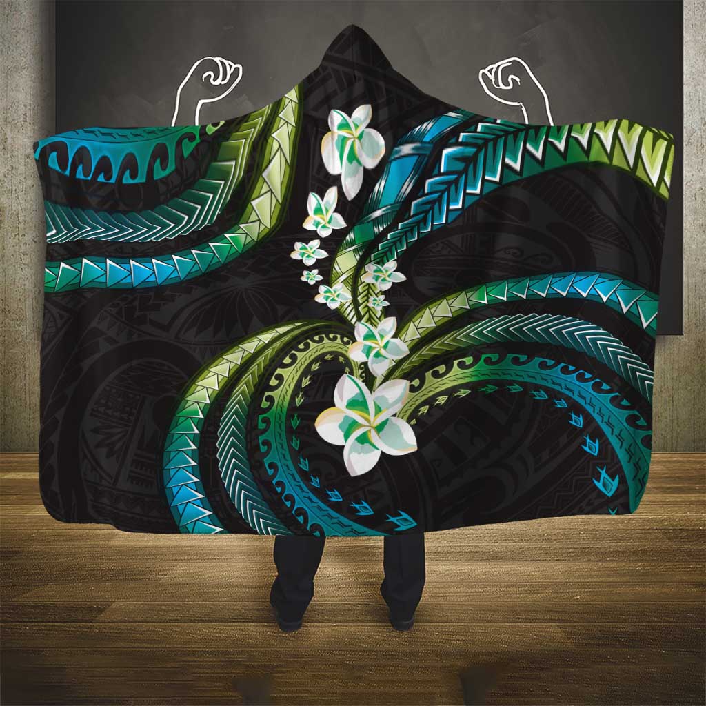 Hawaii Plumeria Hooded Blanket Chartreuse Cyan Polynesian Pattern LT01 - Polynesian Pride