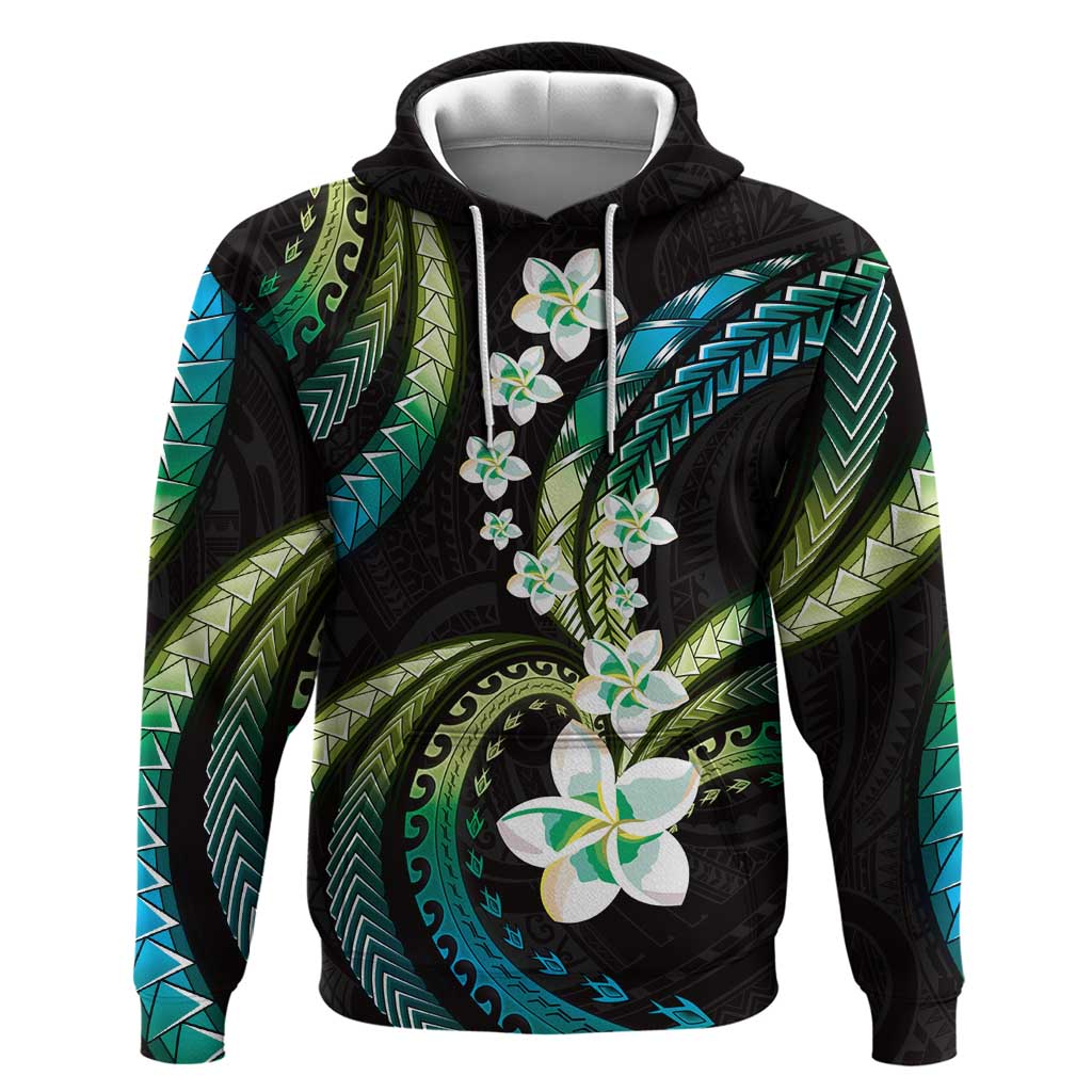 Hawaii Plumeria Hoodie Chartreuse Cyan Polynesian Pattern LT01 Pullover Hoodie Cyan - Polynesian Pride