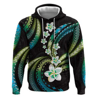 Hawaii Plumeria Hoodie Chartreuse Cyan Polynesian Pattern LT01 Pullover Hoodie Cyan - Polynesian Pride