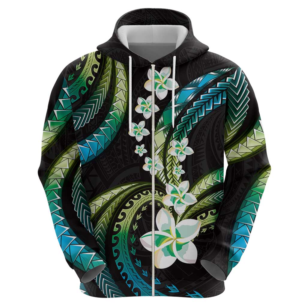 Hawaii Plumeria Hoodie Chartreuse Cyan Polynesian Pattern LT01 - Polynesian Pride
