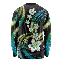 Hawaii Plumeria Long Sleeve Shirt Chartreuse Cyan Polynesian Pattern LT01 - Polynesian Pride