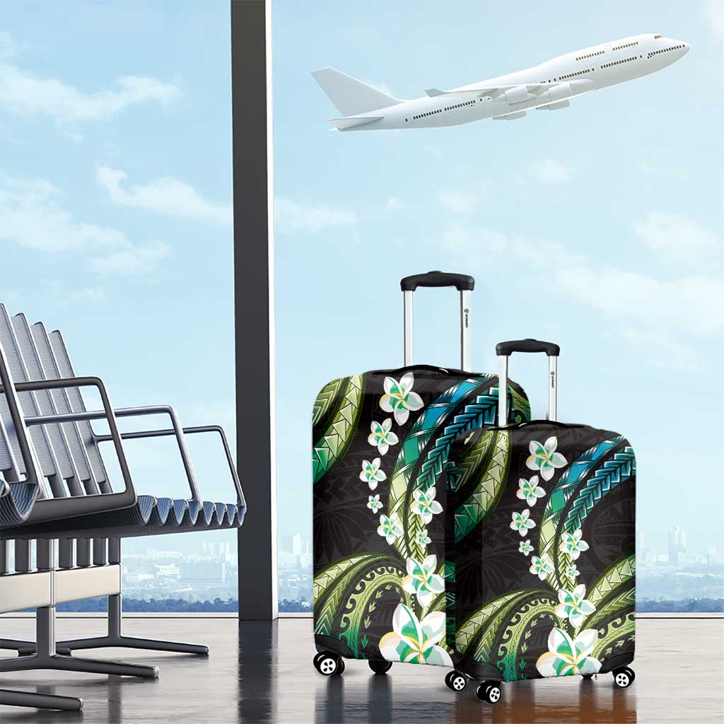 Hawaii Plumeria Luggage Cover Chartreuse Cyan Polynesian Pattern LT01 - Polynesian Pride