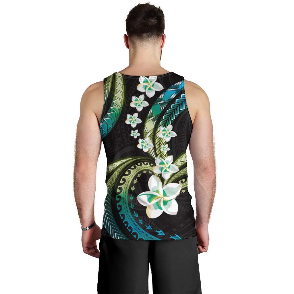 Hawaii Plumeria Men Tank Top Chartreuse Cyan Polynesian Pattern LT01 - Polynesian Pride