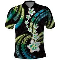 Hawaii Plumeria Polo Shirt Chartreuse Cyan Polynesian Pattern LT01 Cyan - Polynesian Pride