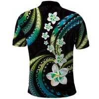 Hawaii Plumeria Polo Shirt Chartreuse Cyan Polynesian Pattern LT01 - Polynesian Pride
