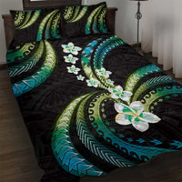 Hawaii Plumeria Quilt Bed Set Chartreuse Cyan Polynesian Pattern LT01 Cyan - Polynesian Pride
