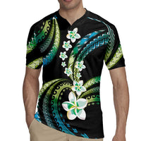 Hawaii Plumeria Rugby Jersey Chartreuse Cyan Polynesian Pattern LT01 - Polynesian Pride