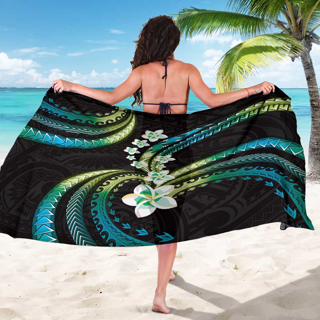 Hawaii Plumeria Sarong Chartreuse Cyan Polynesian Pattern LT01 - Polynesian Pride