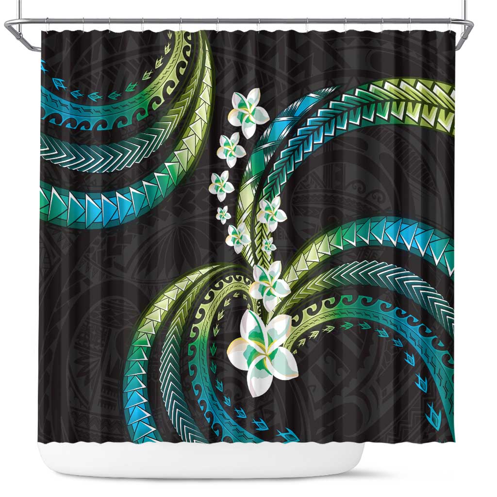Hawaii Plumeria Shower Curtain Chartreuse Cyan Polynesian Pattern LT01 Cyan - Polynesian Pride