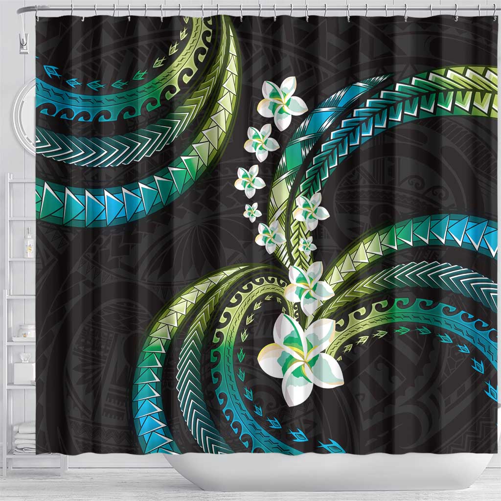 Hawaii Plumeria Shower Curtain Chartreuse Cyan Polynesian Pattern LT01 - Polynesian Pride