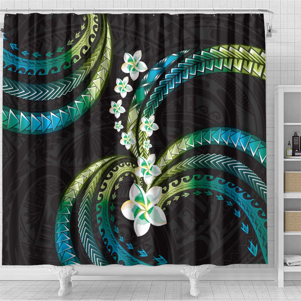 Hawaii Plumeria Shower Curtain Chartreuse Cyan Polynesian Pattern LT01 - Polynesian Pride