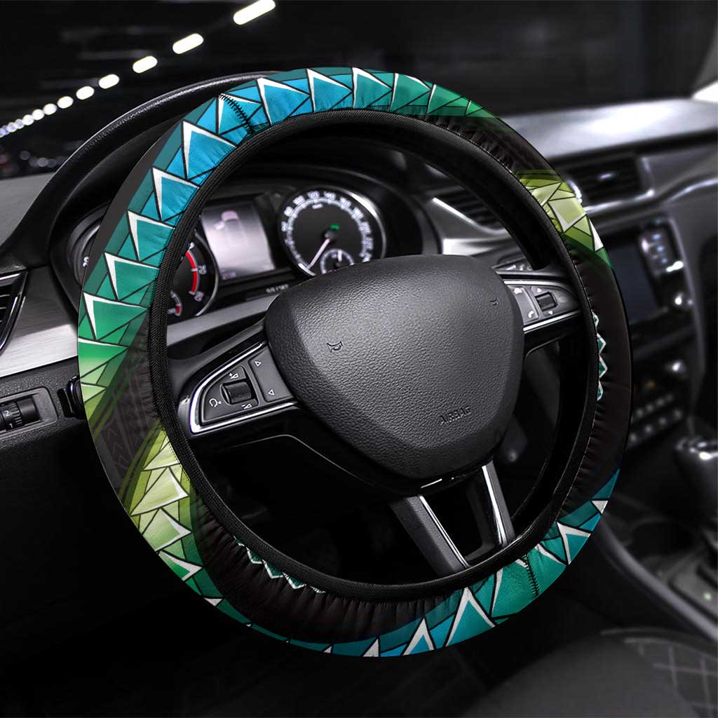 Hawaii Plumeria Steering Wheel Cover Chartreuse Cyan Polynesian Pattern LT01 Universal Fit Cyan - Polynesian Pride