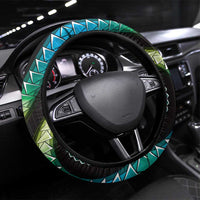 Hawaii Plumeria Steering Wheel Cover Chartreuse Cyan Polynesian Pattern LT01 Universal Fit Cyan - Polynesian Pride