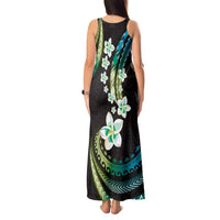 Hawaii Plumeria Tank Maxi Dress Chartreuse Cyan Polynesian Pattern LT01 - Polynesian Pride
