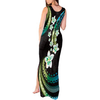 Hawaii Plumeria Tank Maxi Dress Chartreuse Cyan Polynesian Pattern LT01 - Polynesian Pride