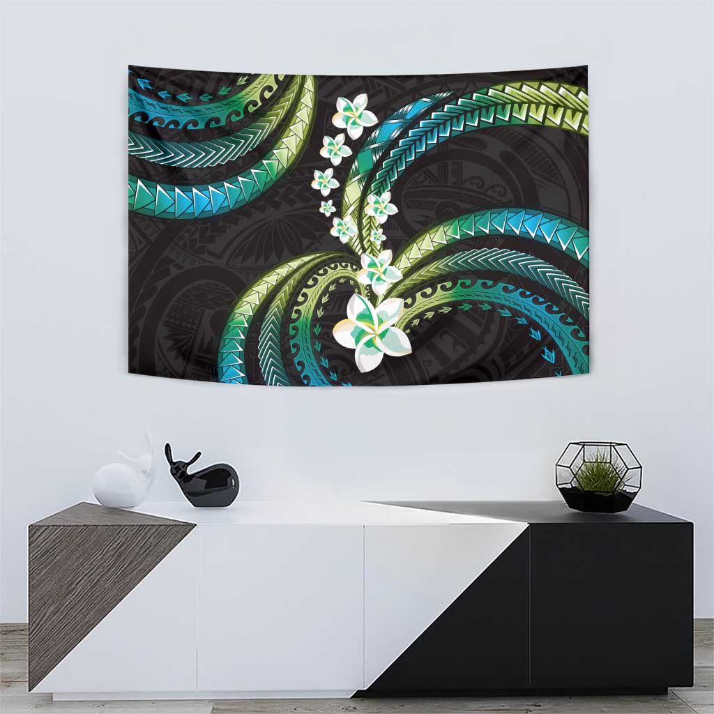 Hawaii Plumeria Tapestry Chartreuse Cyan Polynesian Pattern LT01 - Polynesian Pride