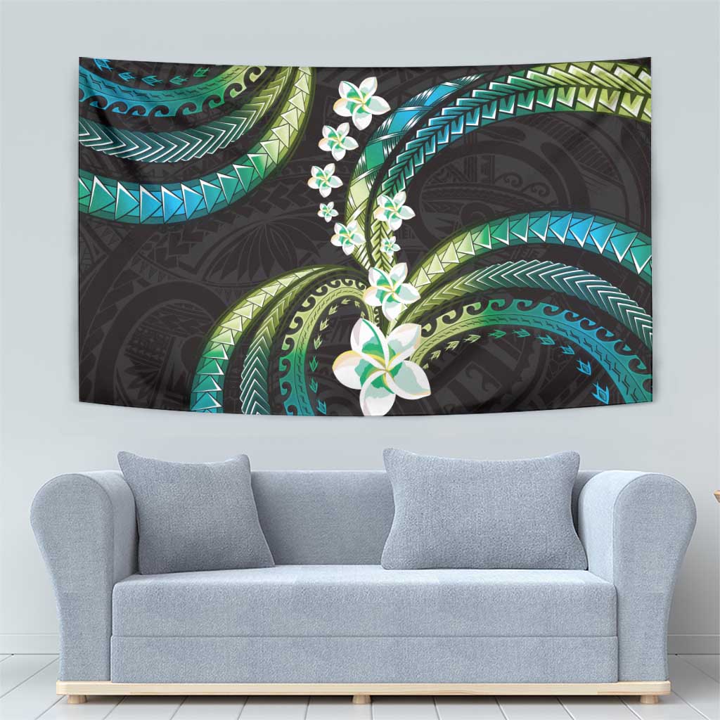 Hawaii Plumeria Tapestry Chartreuse Cyan Polynesian Pattern LT01 - Polynesian Pride